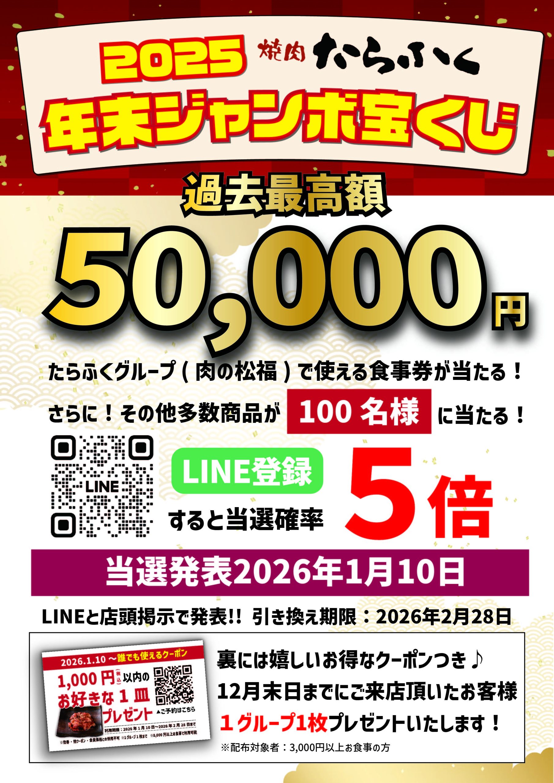 焼肉たらふく年末ジャンボ宝くじ!2025